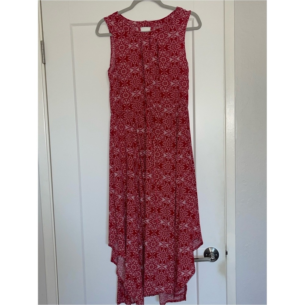 Apricot Womens Red White Medallion Print High Low Handkerchief Hem Midi Dress S